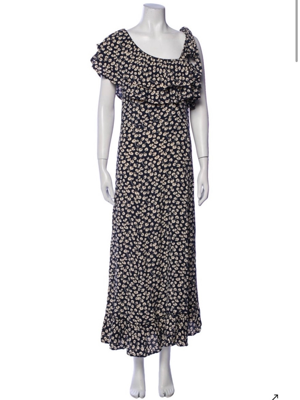 Ganni Navy Floral Ruffle Maxi Dress